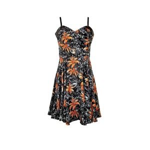The Kooples Corset Mini Dress Black Leather Trim Tropical Floral Fit Flare Small